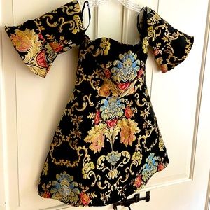 Gorgeous Brocade Gold Thread Off Shoulder Cocktail Party Dress